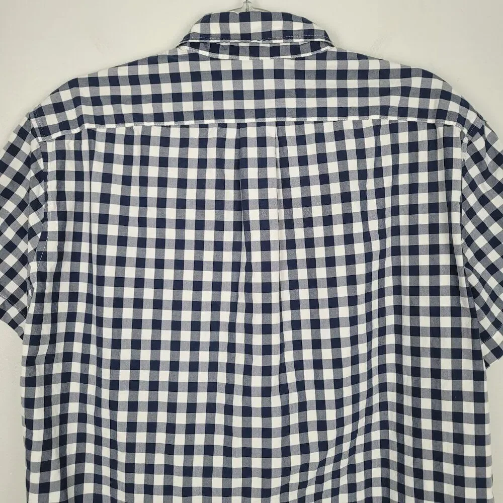 J. Crew Button Down Shirt Short Sleeve Classic Cotton Gingham Blue White Size L